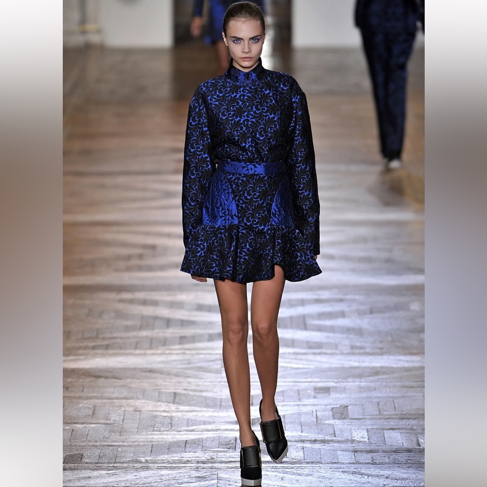 Stella McCartney Patty Brocade Mini Skirt Ruffle Runway Blue black